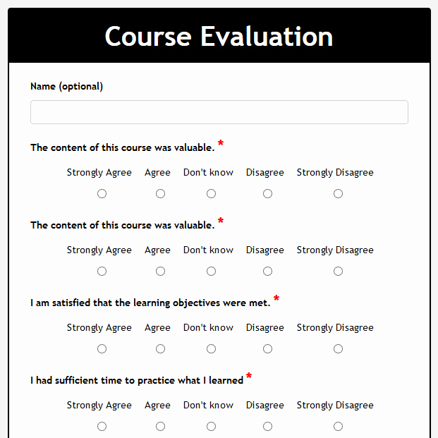Course Evaluation form Template New formwize Examples