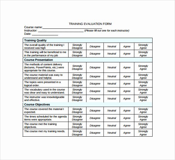 Course Evaluation form Template Unique 15 Sample Training Evaluation forms – Pdf