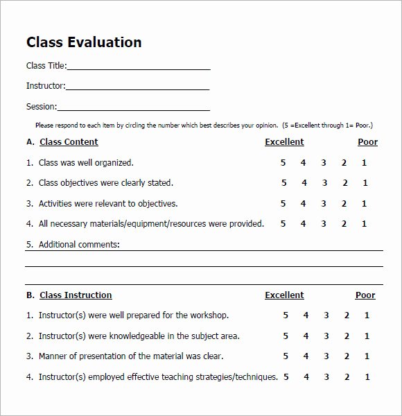 Course Evaluation Template Word Lovely 7 Class Evaluation Samples