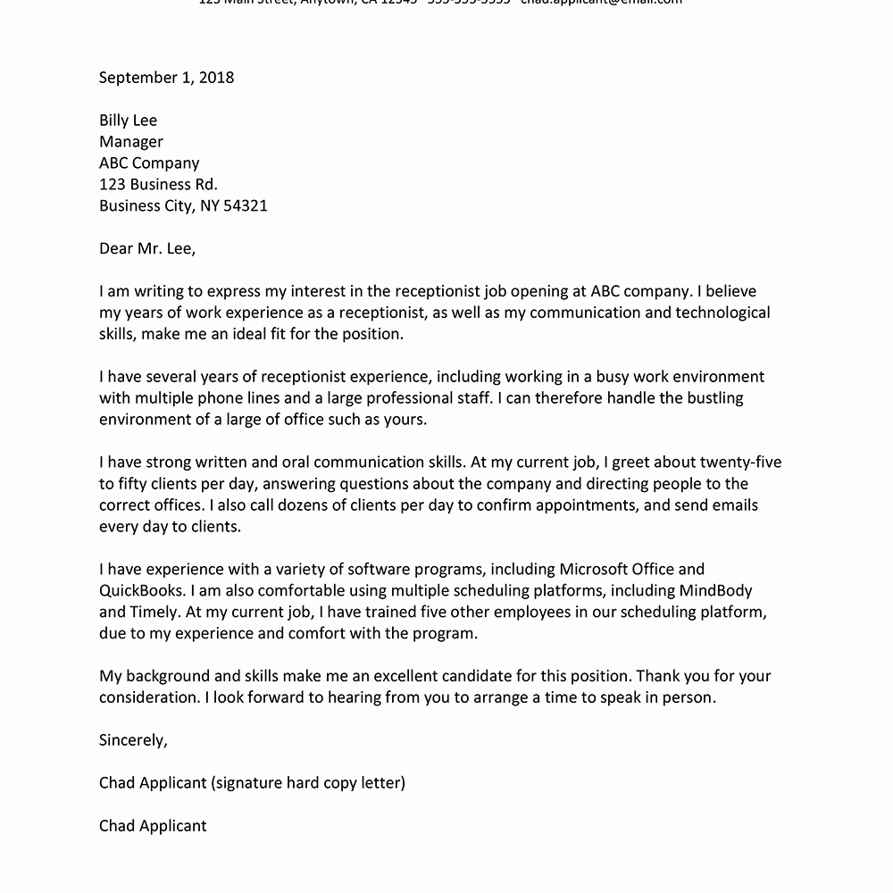 Cover Letter Template Receptionist Best Of Receptionist Cover Letter Examples