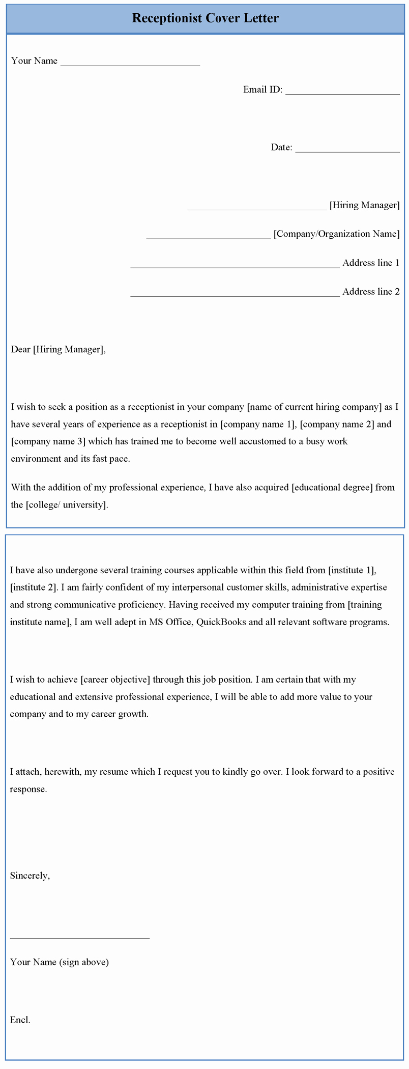Cover Letter Template Receptionist Inspirational Receptionist Cover Letter Template