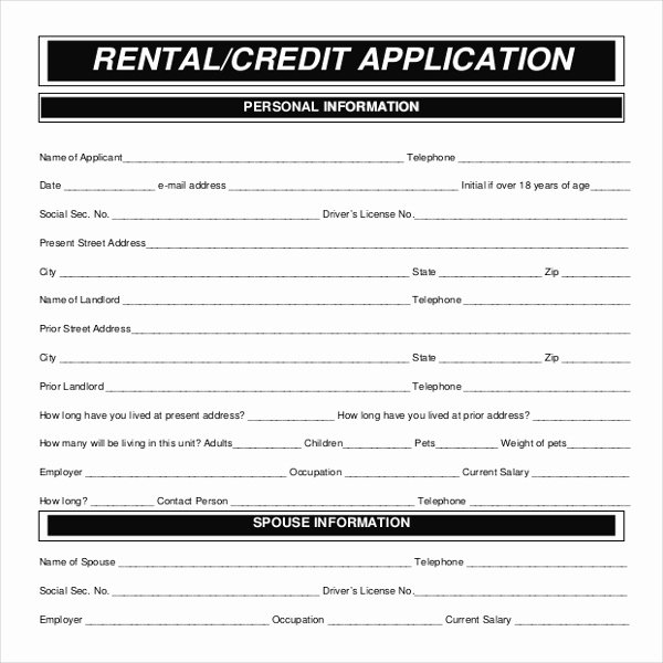 Credit Application Template Pdf New Rental Application Template – 12 Free Word Pdf Documents