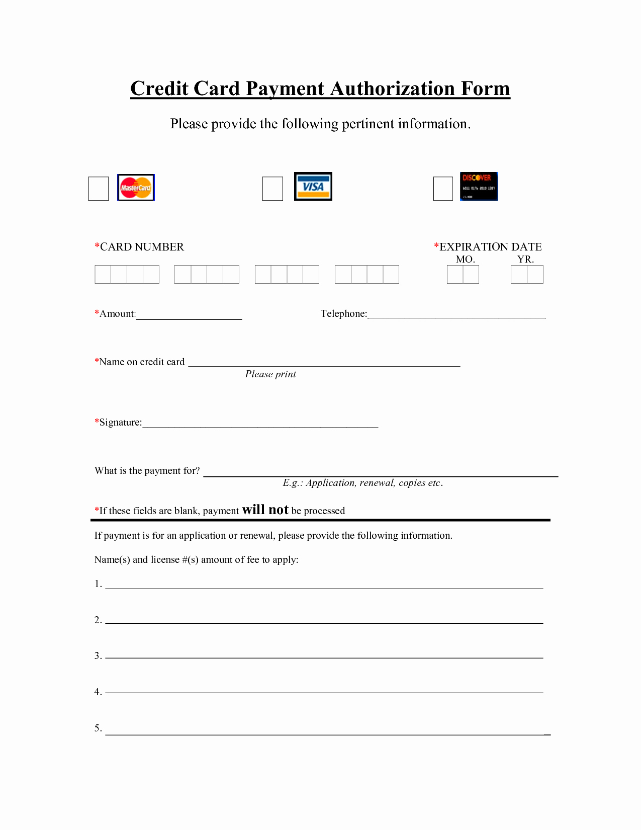Credit Card form Template Beautiful Template Credit Card Payment Authorization Template
