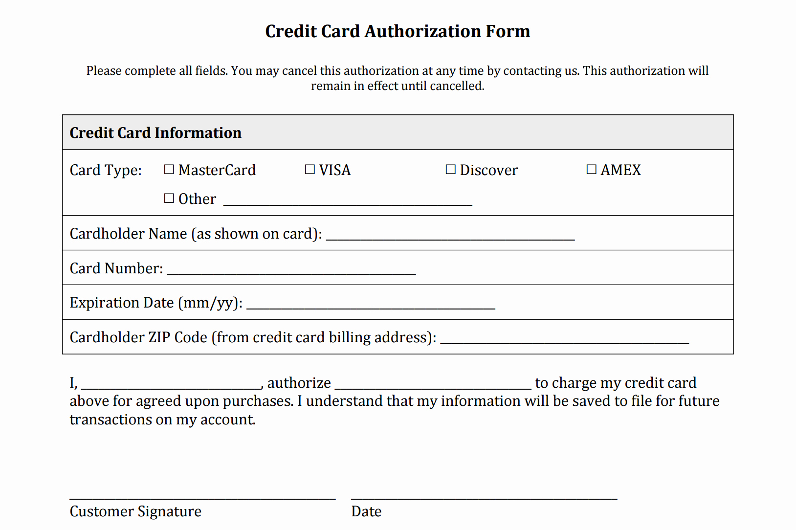 Credit Card form Template Unique Credit Card Authorization form Templates [download]