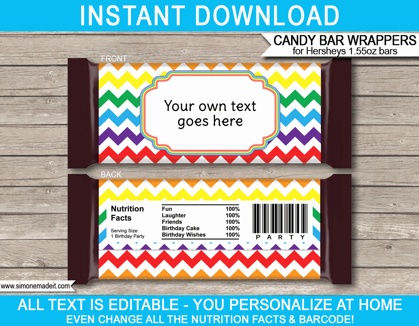 Custom Candy Wrapper Template Fresh Rainbow Hershey Candy Bar Wrappers