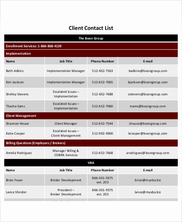 Customer Contact List Template Beautiful Client List Template 9 Free Word Pdf format Download