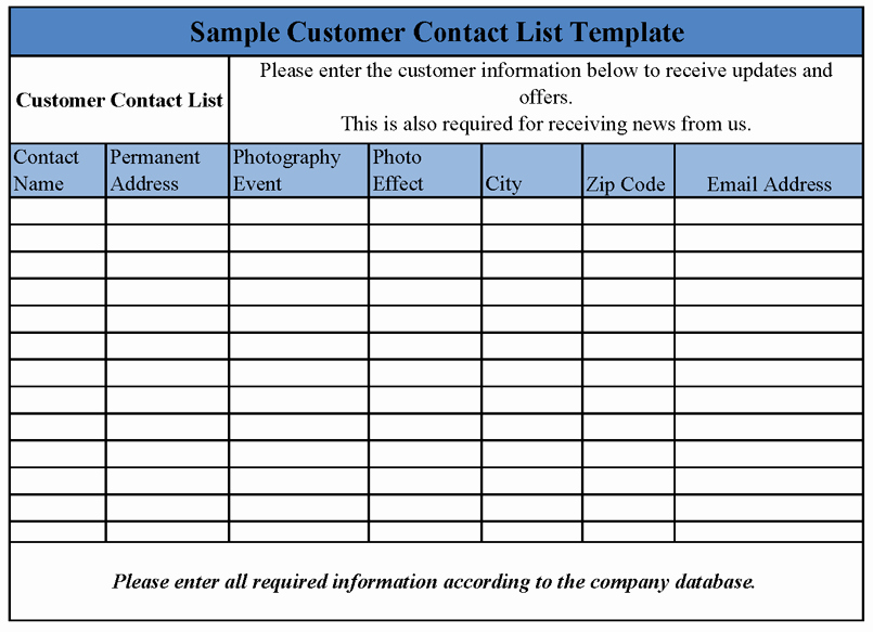 Customer Contact List Template Fresh Customer Contact List Template
