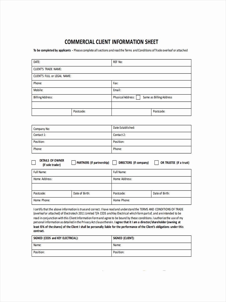Customer Information form Template Best Of 13 Examples Of Client Information Sheets