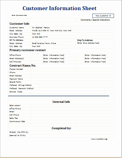 Customer Information form Template Inspirational 20 Editable Worksheet Templates for Everyone S Use
