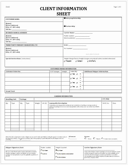 Customer Profile Template Excel Best Of Business format Client Information Sheet