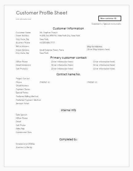 Customer Profile Template Excel Fresh Customer Profile Sheet Templates for Ms Word