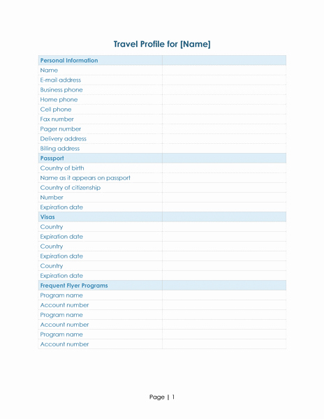 Customer Profile Template Excel Luxury Itineraries Fice