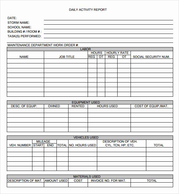 Daily Activity Report Template Fresh Daily Report Template 12 Free Samples Examples format