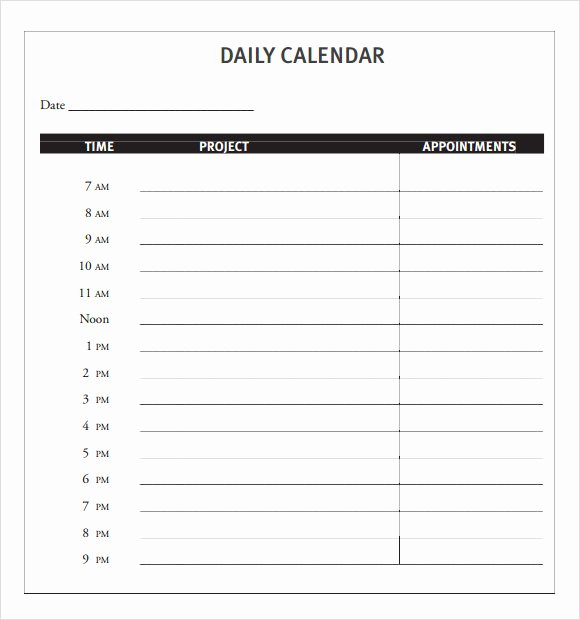 Daily Appointment Schedule Template Fresh Daily Calendar Template