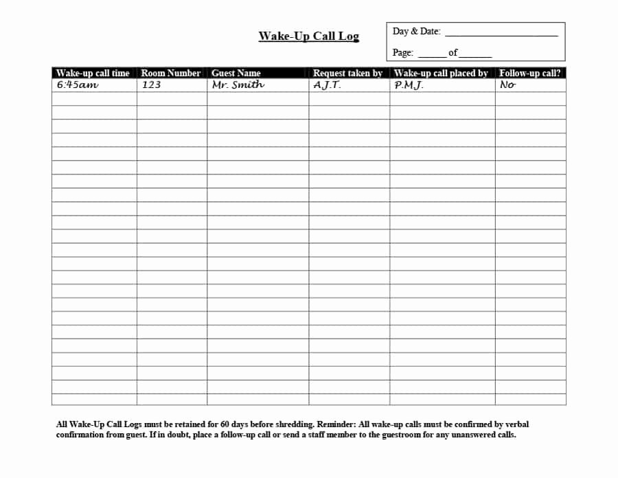 Daily Call Log Template Unique 40 Printable Call Log Templates In Microsoft Word and Excel