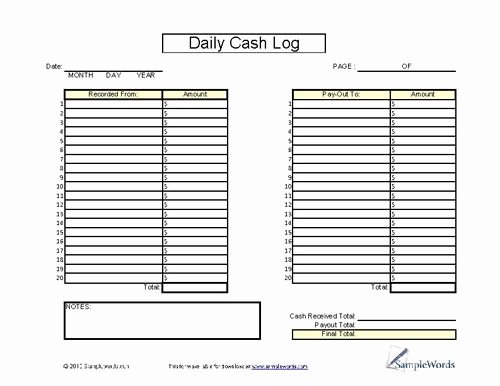 Daily Cash Report Template Awesome Daily Cash Log Sheet Printable Cash form for Financial