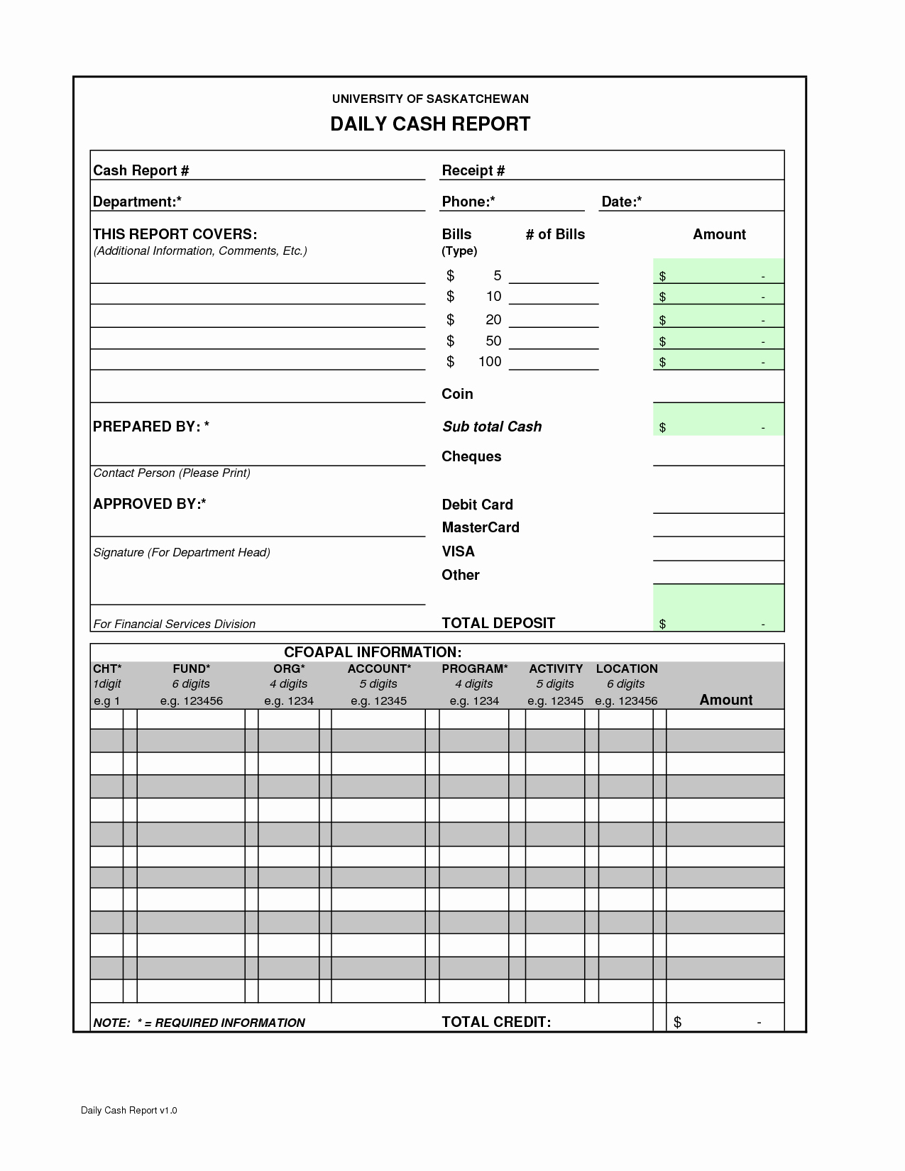 Daily Cash Report Template Lovely Daily Cash Register Balance Sheet Template