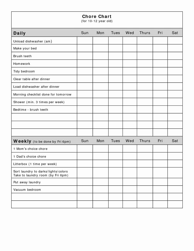 Daily Chore Chart Template Luxury Free Blank Chore Charts Templates