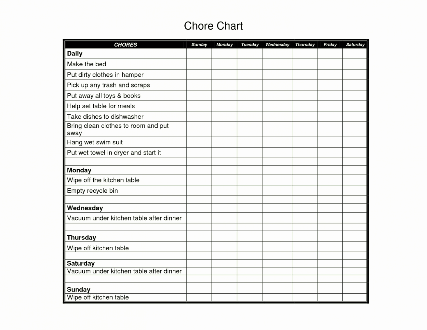 Daily Chore Chart Template Luxury Free Printable Chore Charts Template