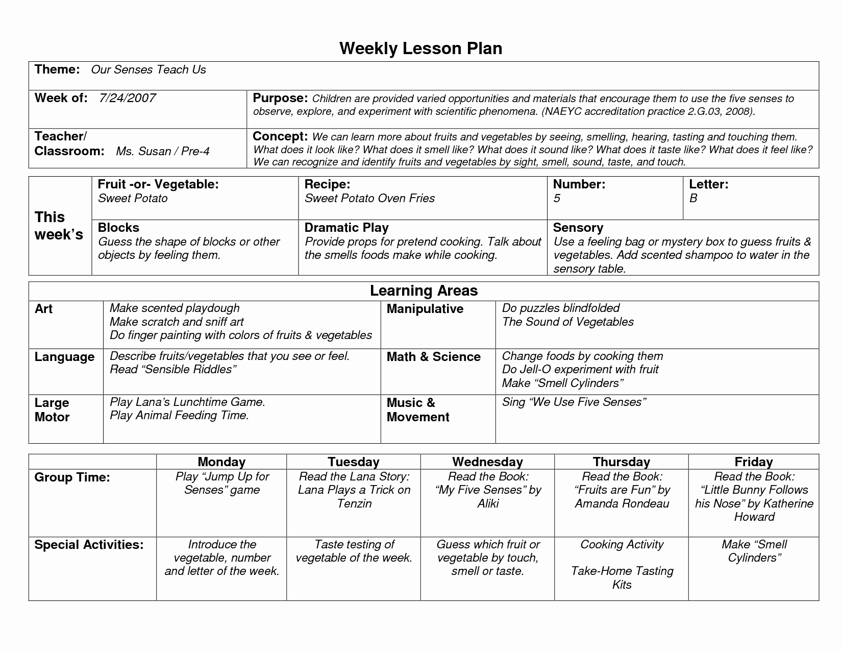 Daily Lesson Plan Template Fresh Naeyc Lesson Plan Template for Preschool