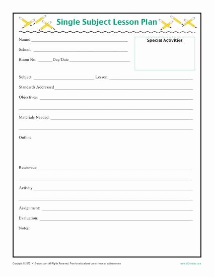 Daily Lesson Plan Template Inspirational Daily Single Subject Lesson Plan Template Elementary