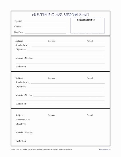 Daily Lesson Plan Template New Daily Multi Class Lesson Plan Template Secondary