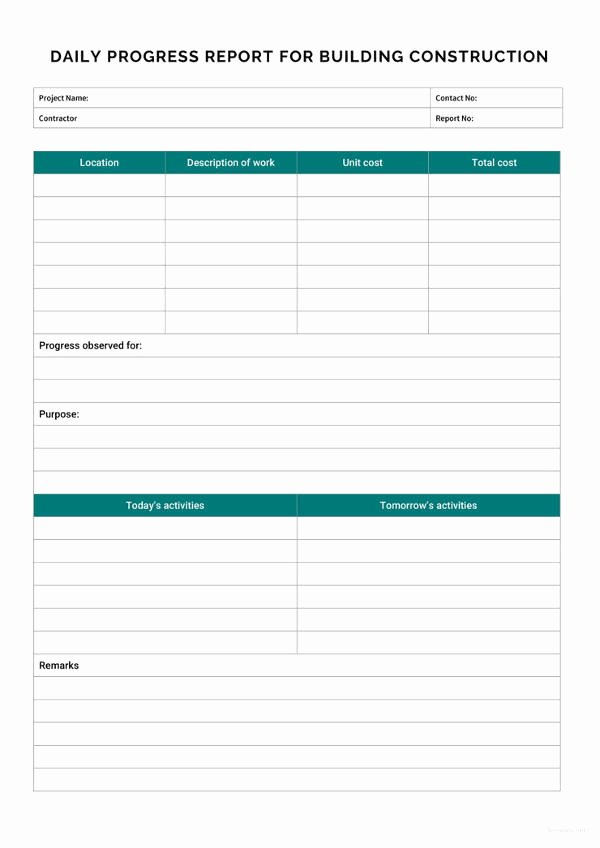 Daily Progress Report Template Awesome Progress Report Template 50 Free Sample Example