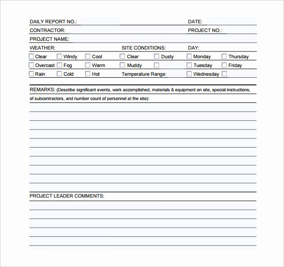 Daily Report Template Word Lovely 21 Daily Construction Report Templates Pdf Google Docs