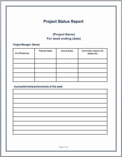 Daily Report Template Word Luxury Project Status Report Template – Microsoft Word Templates
