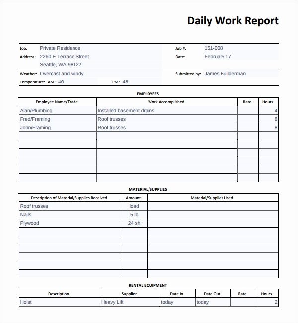 Daily Work Log Template Inspirational Sample Daily Work Report Template 16 Free Documents In Pdf