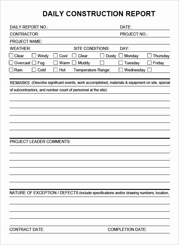 Daily Work Report Template Best Of Daily Construction Report Template 25 Free Word Pdf