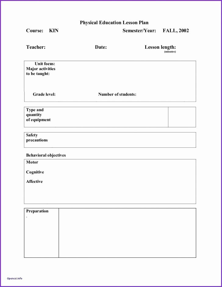 Dance Lesson Plan Template Elegant Blank Lesson Plan Template for Physical Education Simple