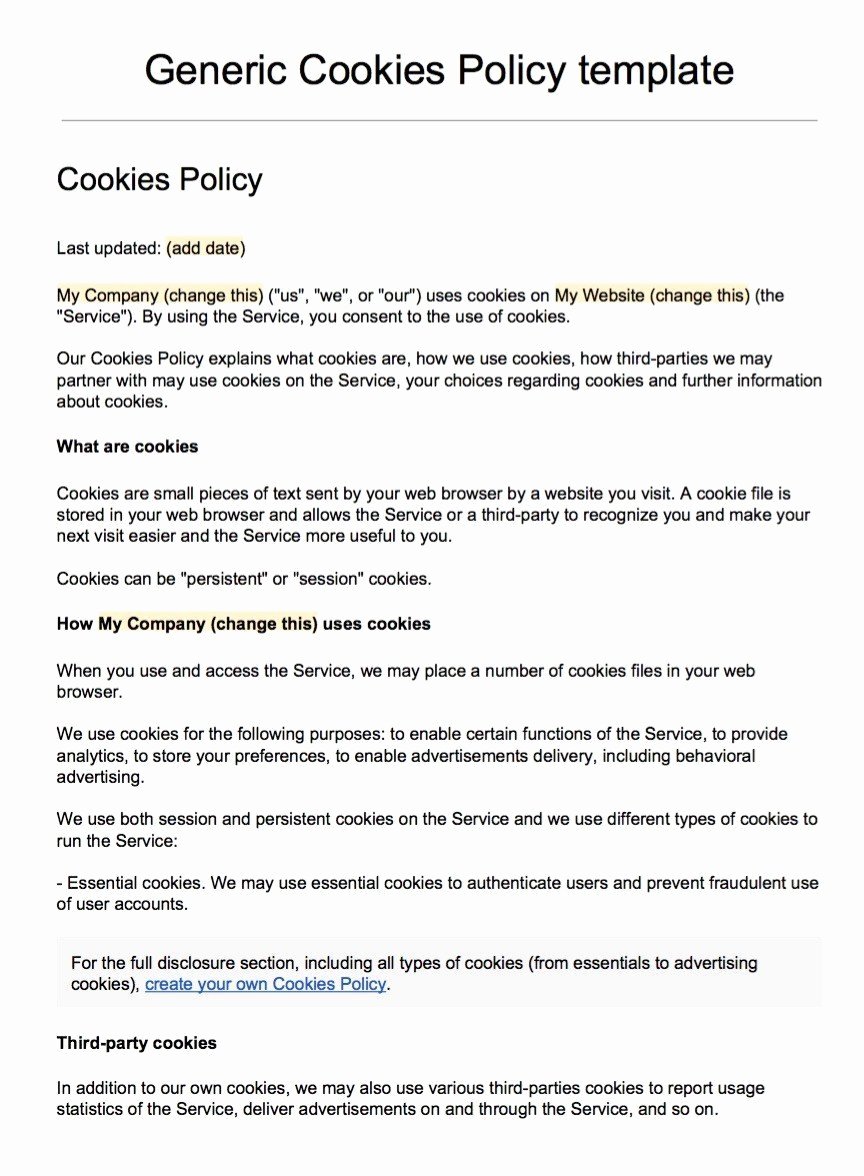 Data Security Policy Template Luxury Sample Cookies Policy Template Termsfeed
