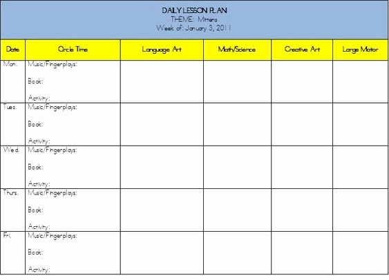 Daycare Lesson Plan Template Fresh Each Day Fine Motor and Days In On Pinterest