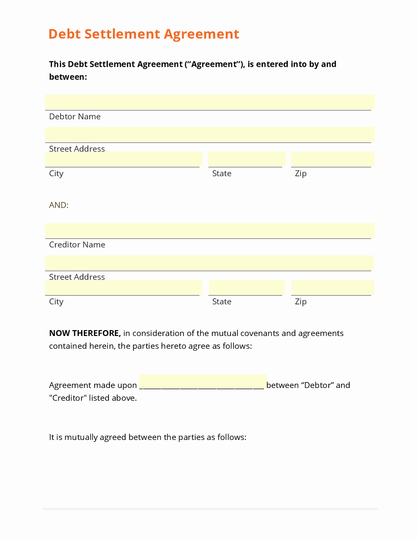 Debt Settlement Agreement Template Beautiful Payment Agreement form Template Baskanai