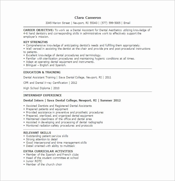 Dental assistant Resumes Template Inspirational Dental assistant Student Resume Best Resume Collection