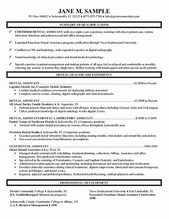 Dental assistant Resumes Template New Dental assistant Resume Example