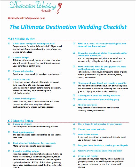 Destination Wedding Itinerary Template Lovely Checklist for Destination Wedding