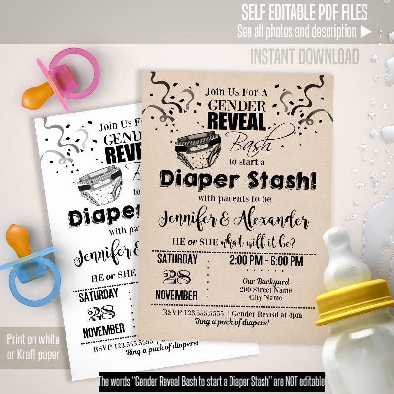Diaper Party Invitation Template Luxury Gender Reveal Diaper Party Invitation Printable Invitation