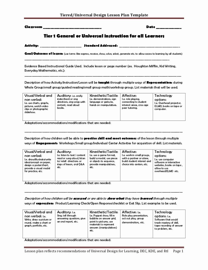 Differentiated Lesson Plan Template Inspirational Tiered Lesson Plan Template