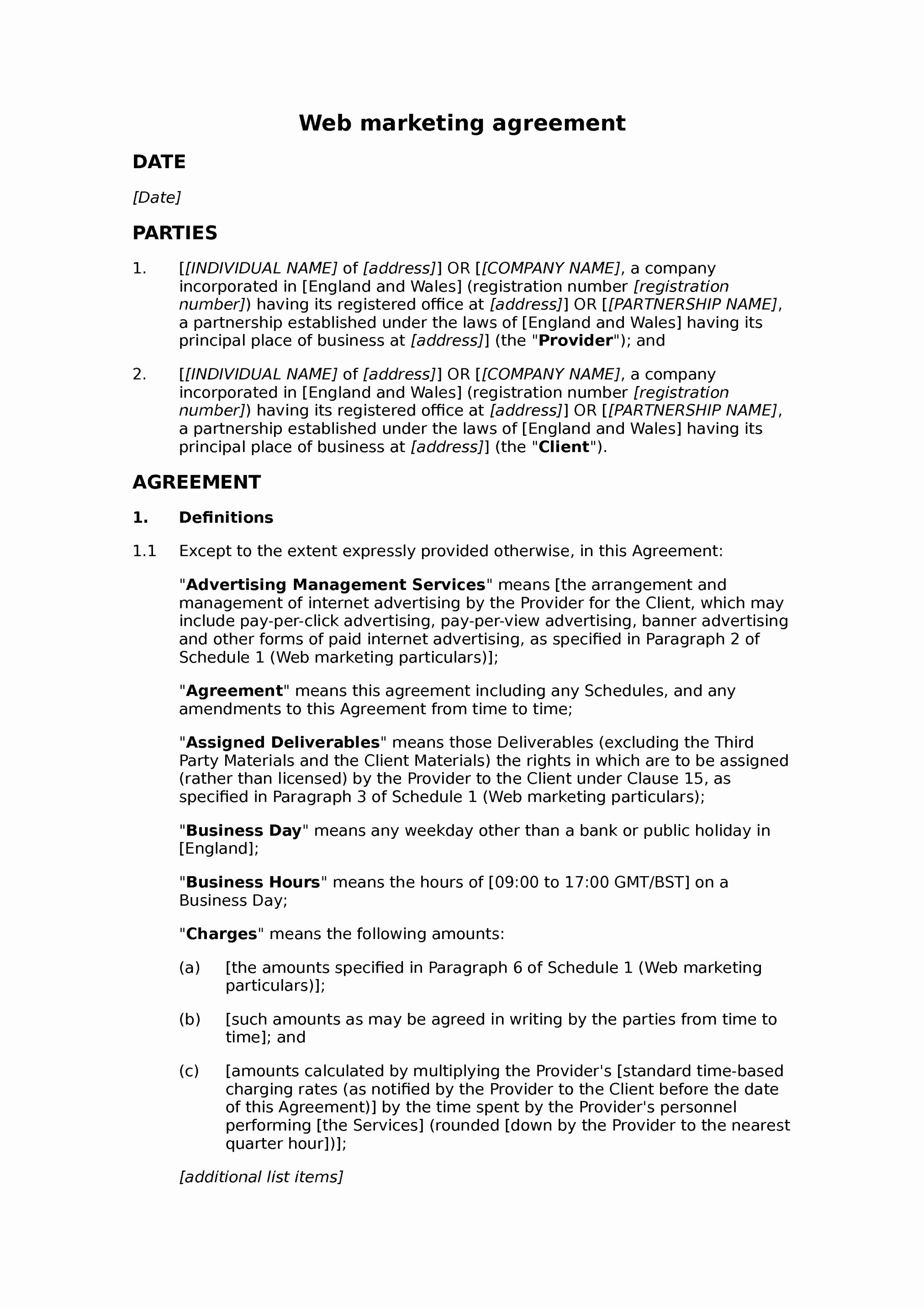 Digital Marketing Contract Template Best Of Digital Marketing Agreement Template