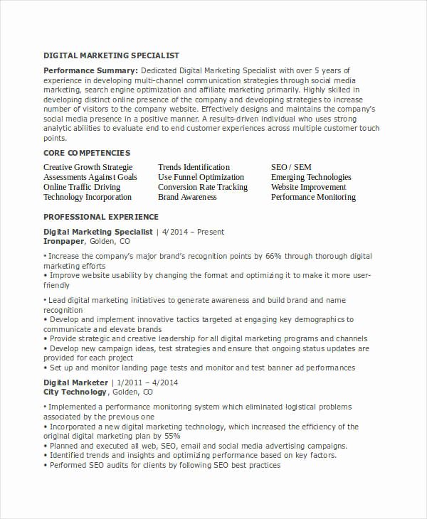 Digital Marketing Resume Template Elegant 23 Marketing Resume Templates