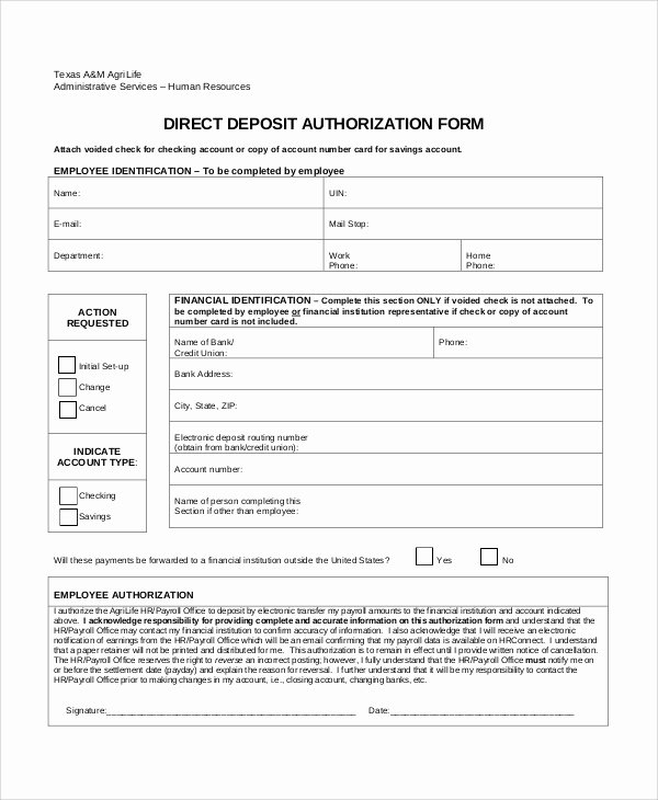 Direct Deposit form Template Inspirational 10 Sample Direct Deposit Authorization forms