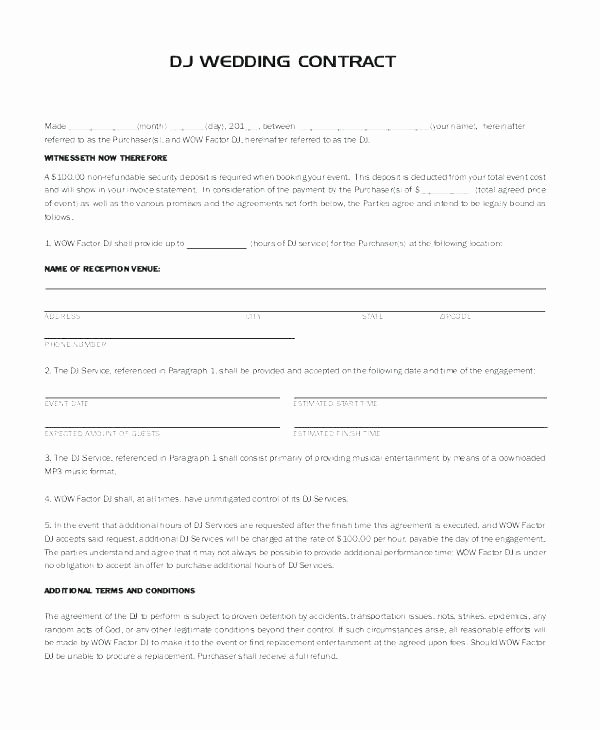 Disc Jockey Contracts Template Beautiful Wedding Musician Contract Template