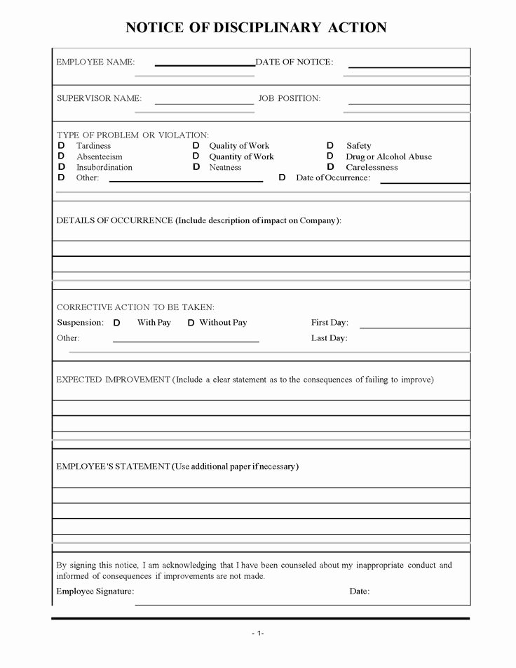 Disciplinary Action form Template Awesome Restaurant Employee Disciplinary Action form