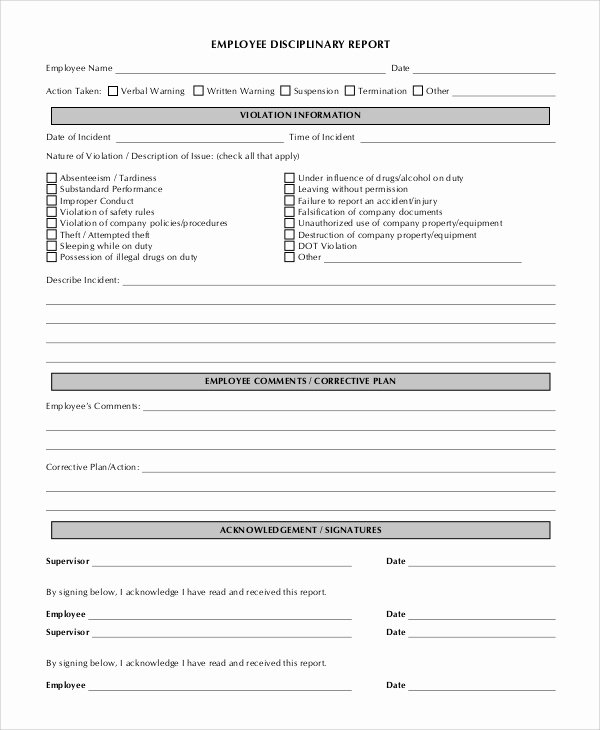 Disciplinary Action form Template Elegant Sample Employee Discipline form 10 Examples In Pdf Word