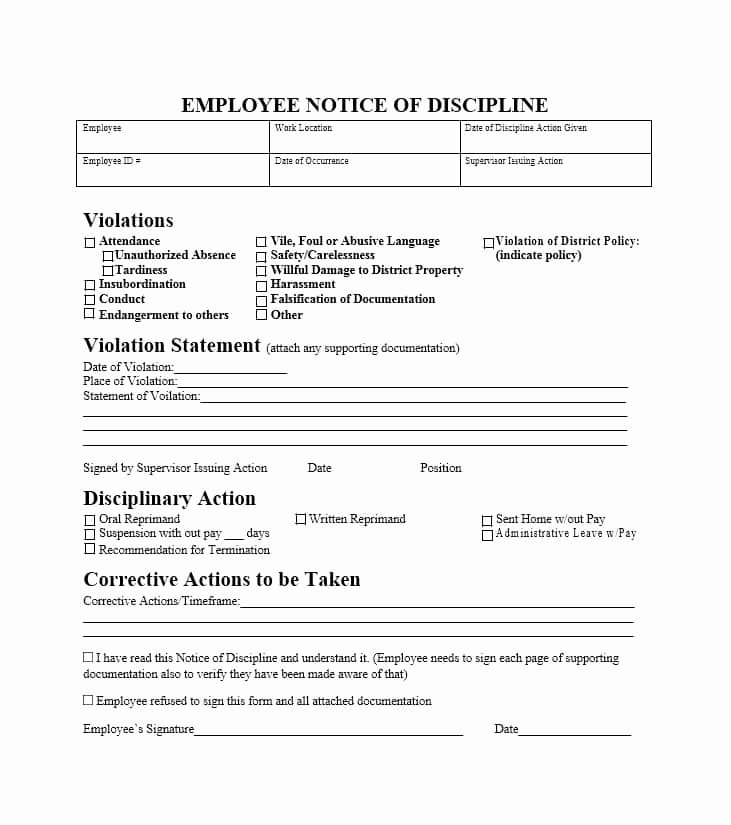 Disciplinary Action form Template Lovely 40 Employee Disciplinary Action forms Template Lab