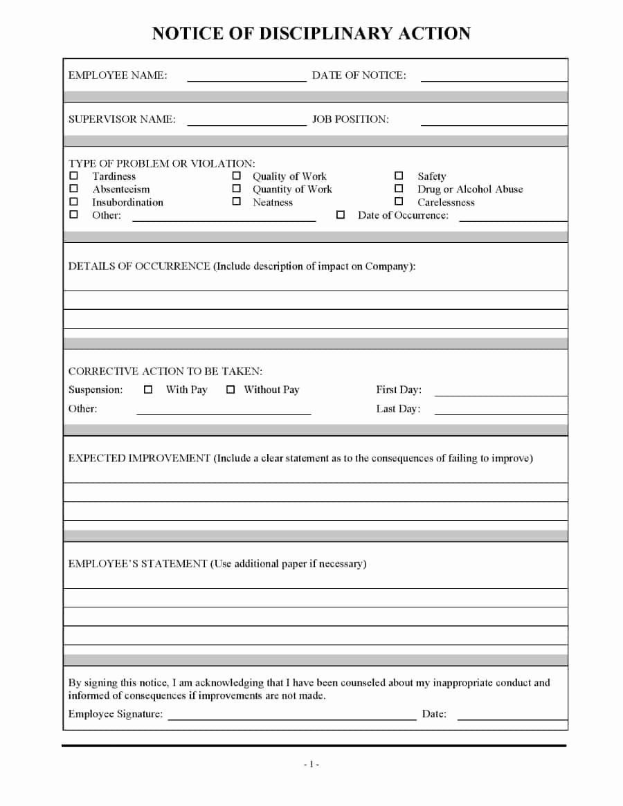 Disciplinary Action form Template Lovely 46 Effective Employee Write Up forms [ Disciplinary