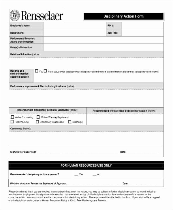 Disciplinary Action form Template New Employee Write Up form 6 Free Word Pdf Documents