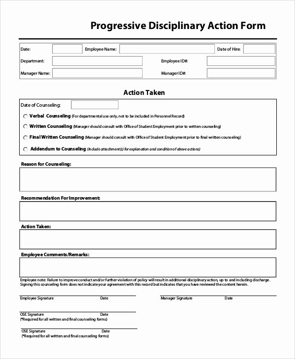 Disciplinary Action form Template New Progressive Discipline form Template Sample Disciplinary